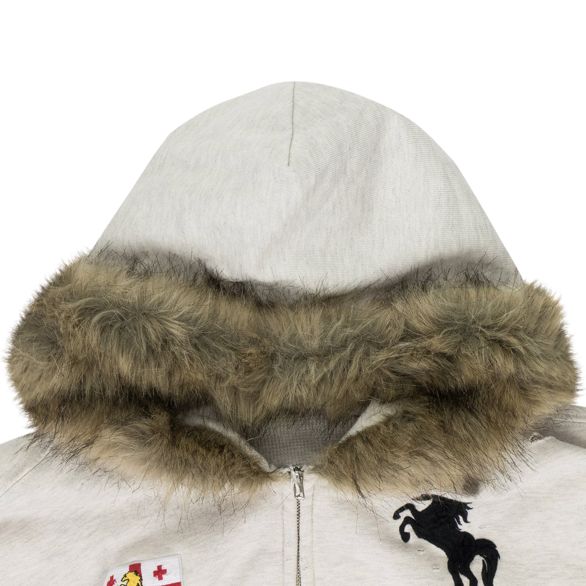 Oatmeal Melange 'Buttivore' Fur Lined Zip Hoodie