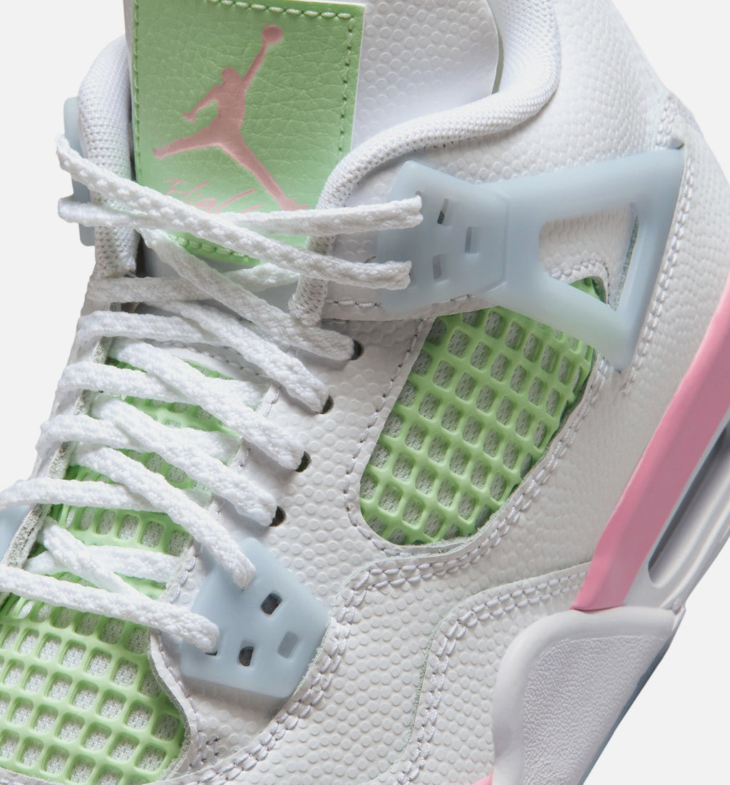 Air Jordan 4 Retro Medium Soft Pink Girls' Grade School Sneakers - White/Medium Soft Pink/Half Blue