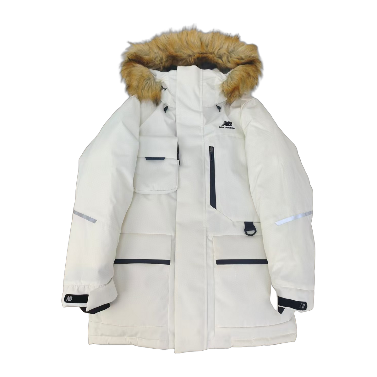 New Balance Fur-Trim Hooded Utility Jacket | White | Women's Winter Jacket