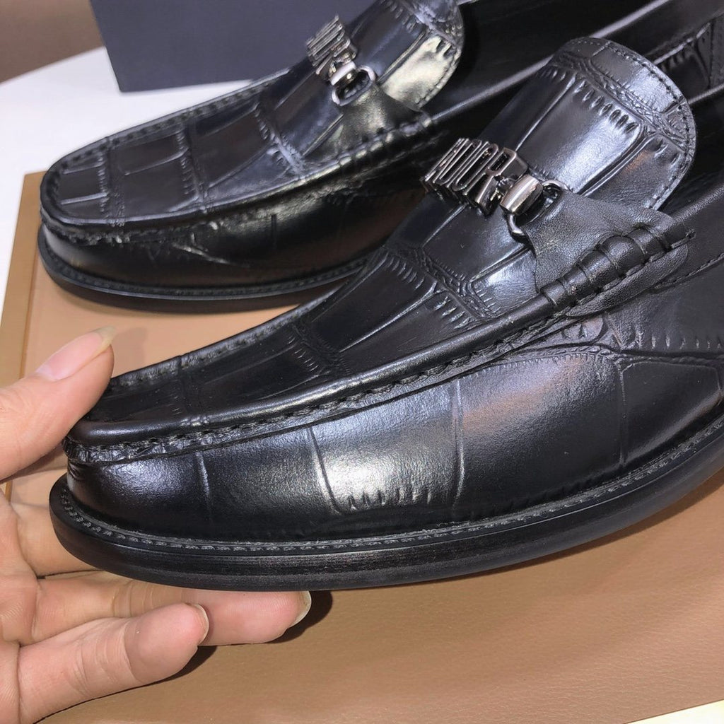 Dior Black Croc-Embossed Logo Loafers