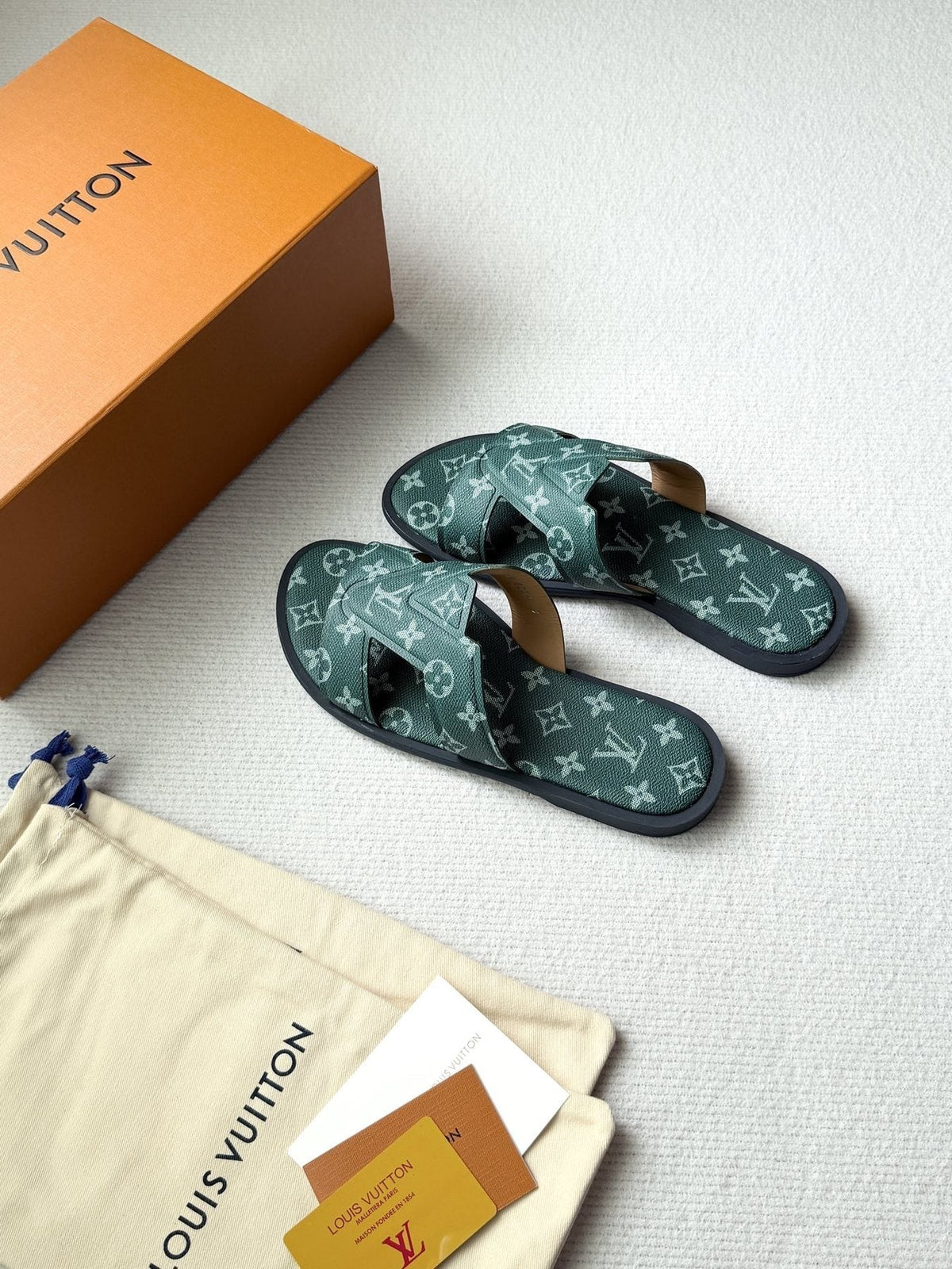 Louis Vuitton Dark Teal Monogram Slide Sandals - Dark Teal Green