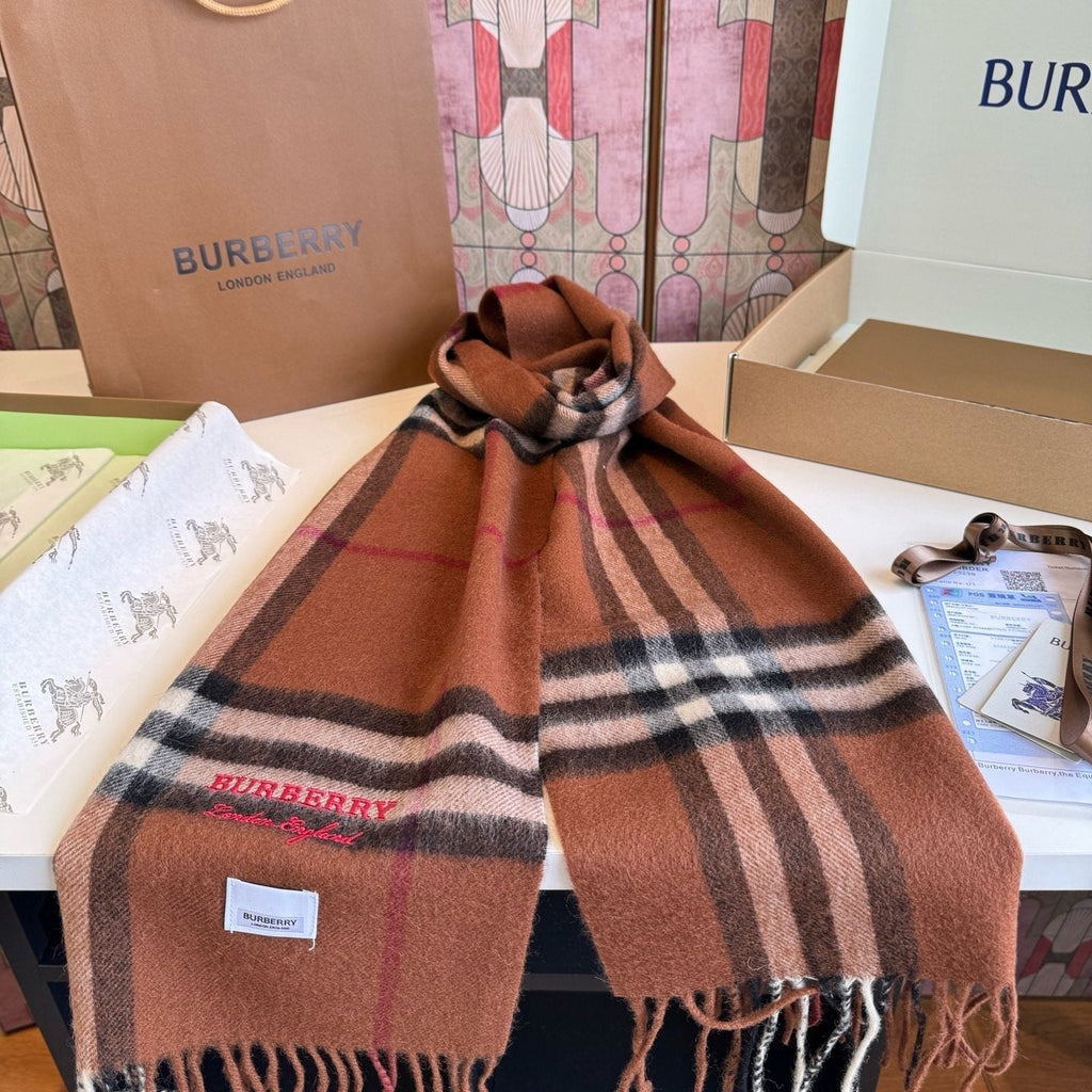 Burberry Brown Plaid Fringed Scarf