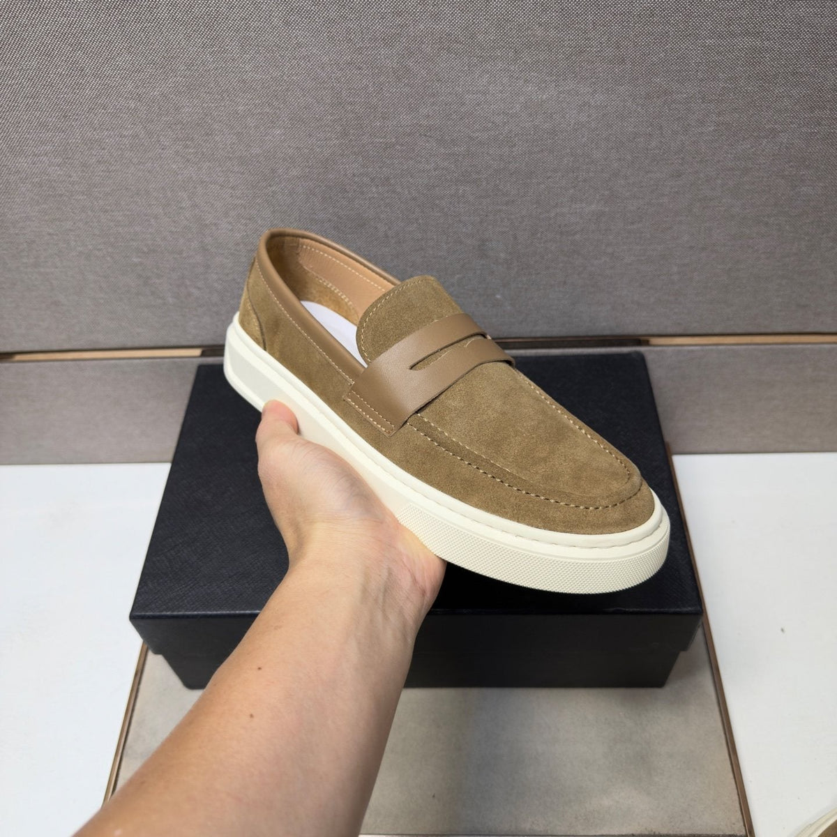 Prada Men's Penny Loafers with White Soles
